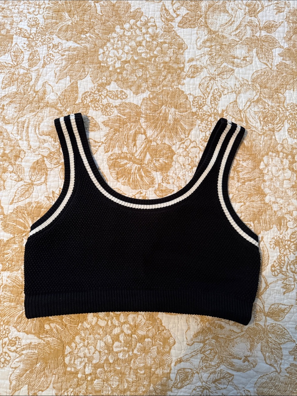 ALO Yoga Black Knit Tank Bralette with White Trim